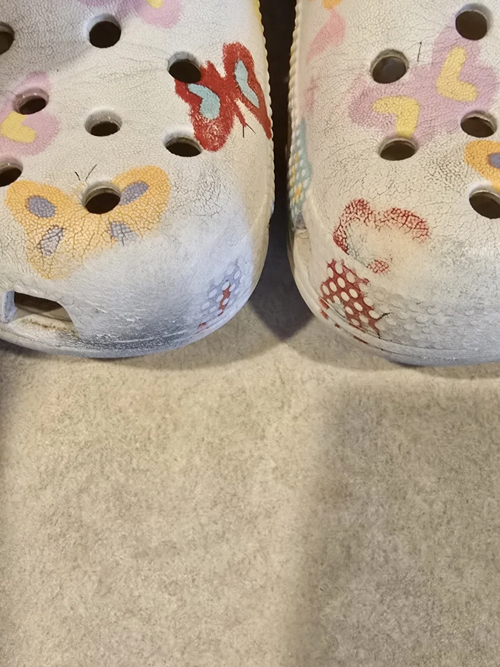 Kids White Butterfly Clogs with Purple Strap - Crocs-style